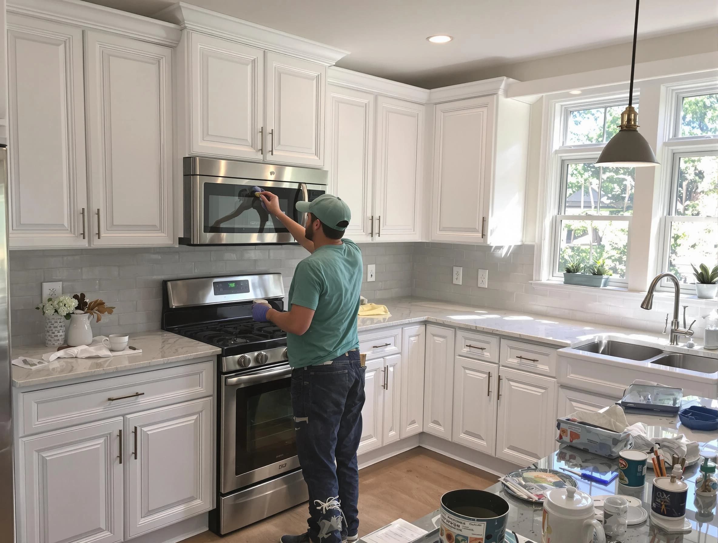 Kitchen cabinets being refinished by Surprise House Painters in Surprise, AZ