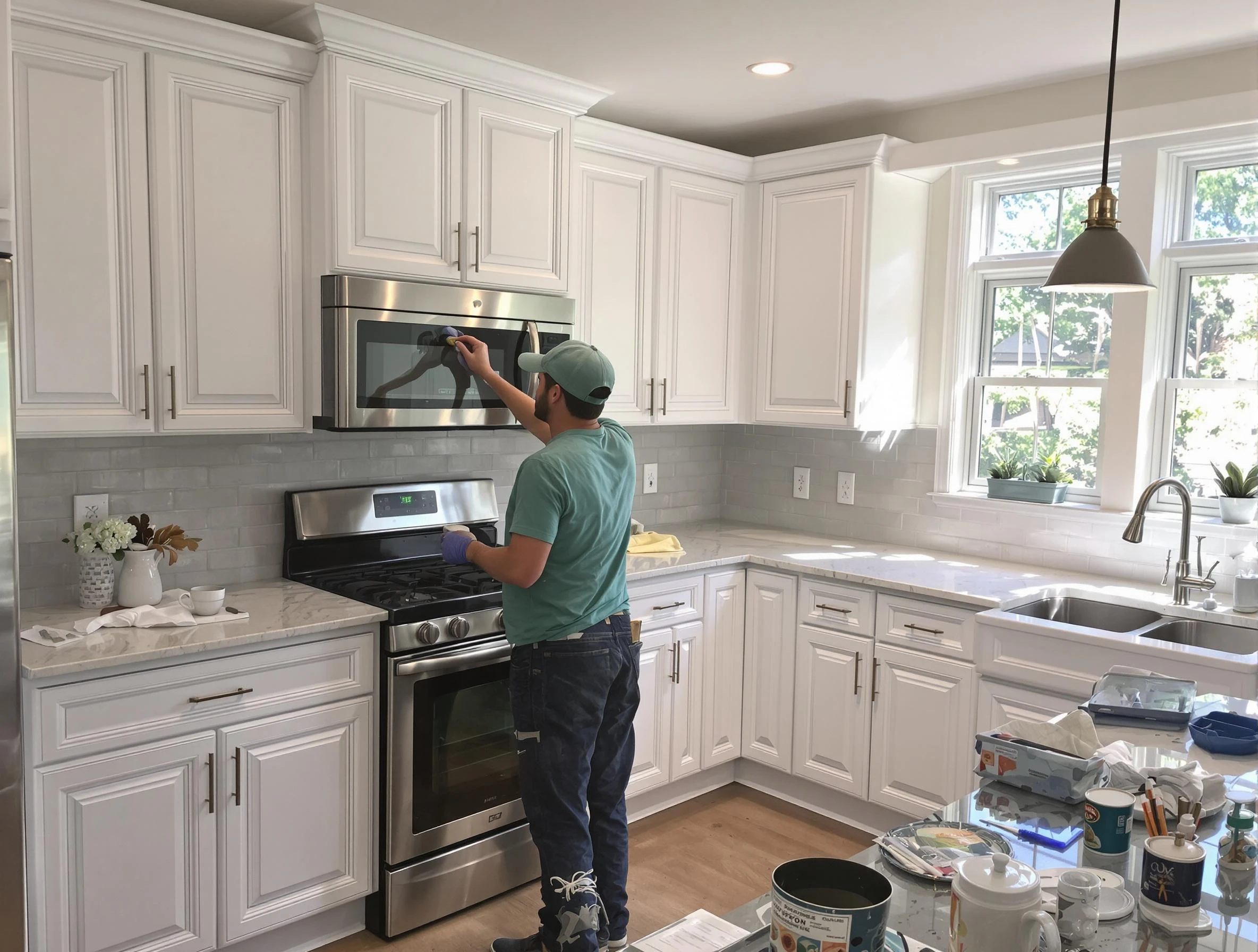 Kitchen cabinets being refinished by Surprise House Painters in Surprise, AZ