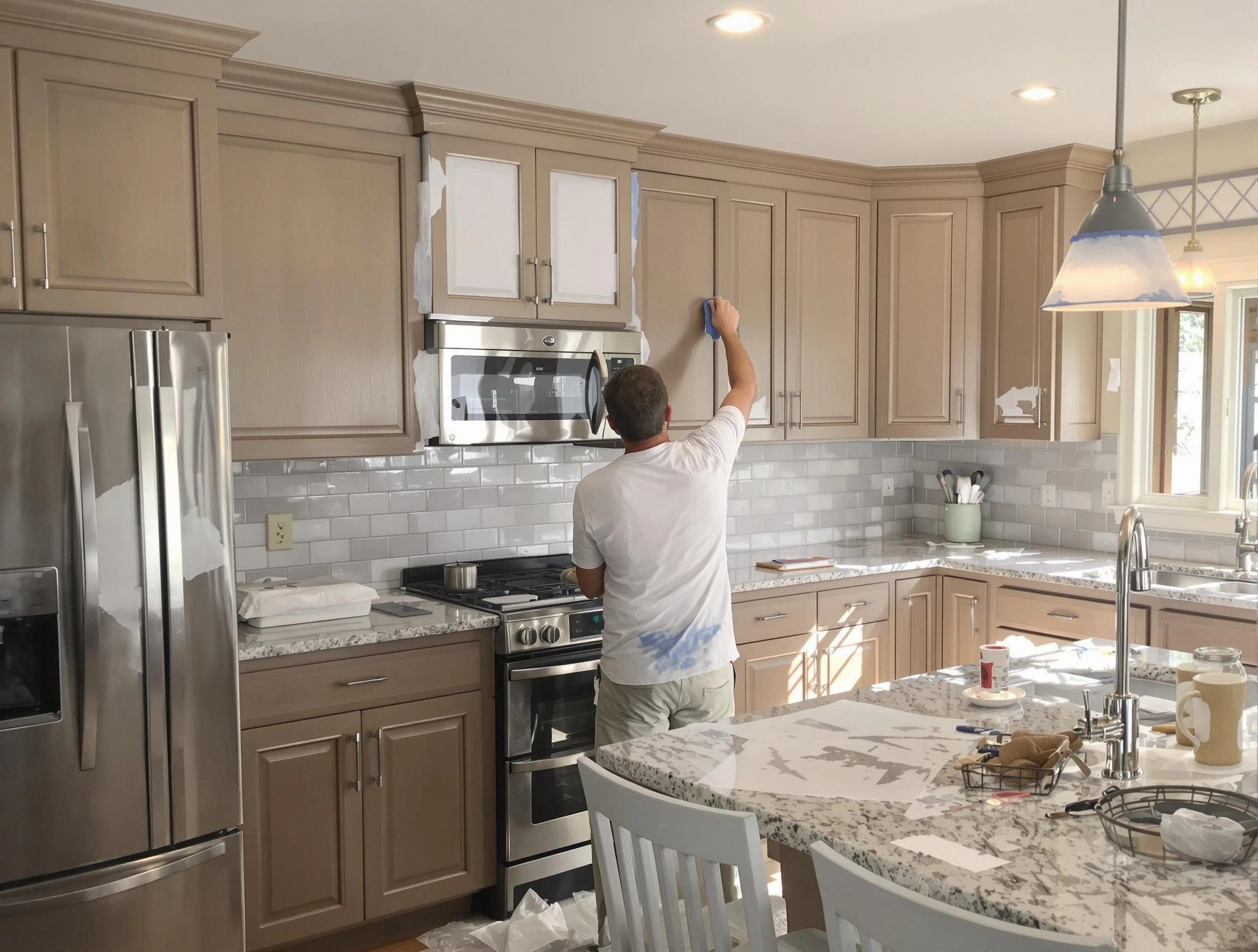 Before-and-after view of kitchen painting by Surprise House Painters in Surprise